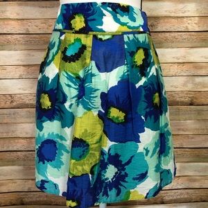 LOFT Blue Green Floral Midi Skirt